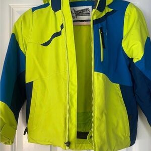Spyder Kids' Neon Yellow and Blue Ski Jacket ⛷️